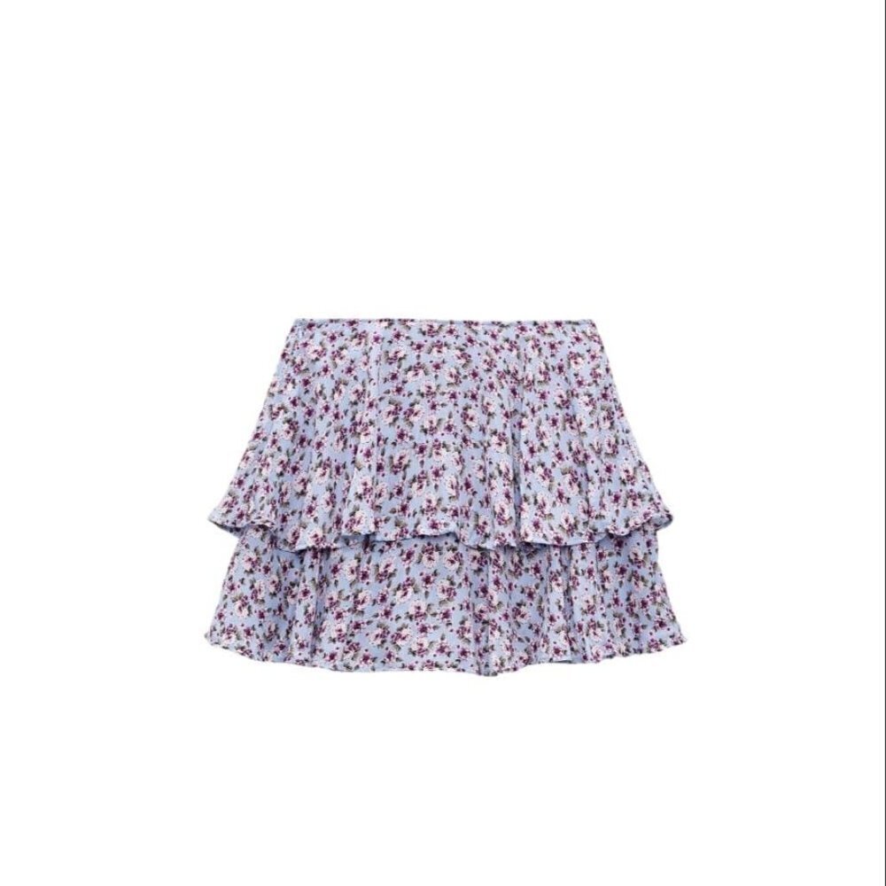 ZARA FLORAL PRINT SKIRT PURPLE SIZE S 1165/223/653